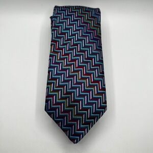 Duchamp London Mens Silk Tie Multi Color Chevron Zigzag Hand Made England